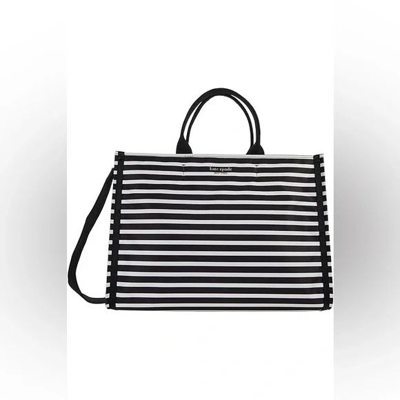 $248 kate spade Watch Hill Stripe Large Nylon Tote Black White Stripe